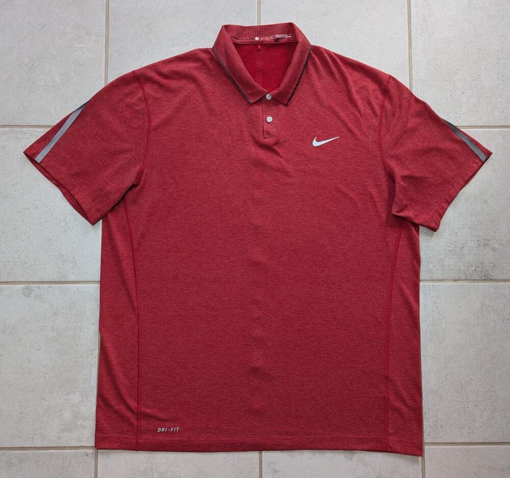 Nike Tiger Woods Men's XL Golf Polo Shirt Red Short Sleeve Dri-Fit Stretch